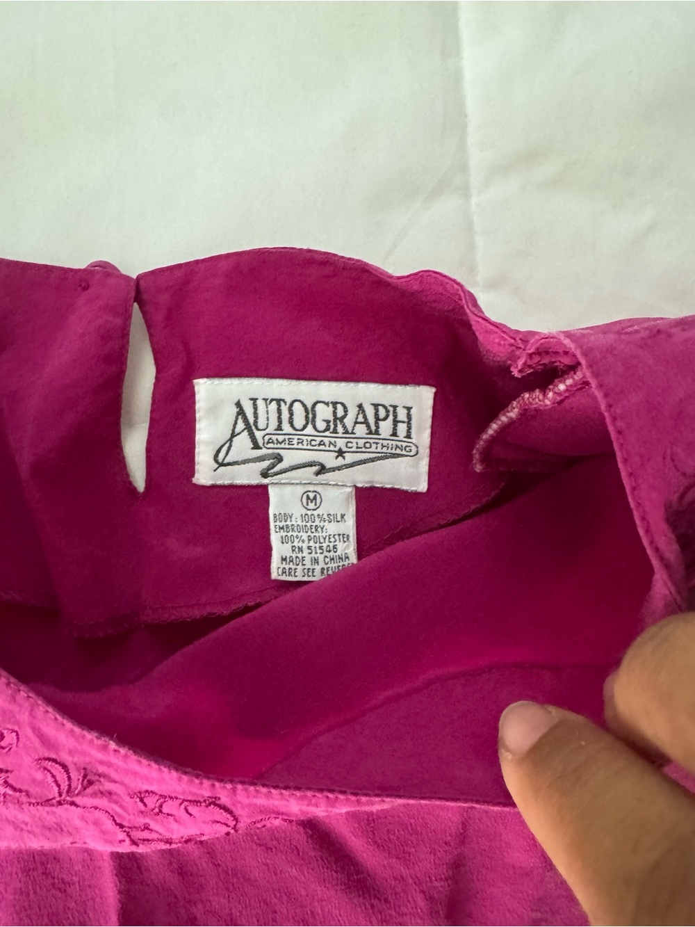 Autograph Fuchsia Pink Silk Embroidered Blouse